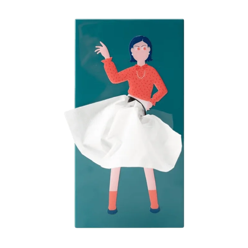 女性のイラストが描かれたティッシュケースカバー