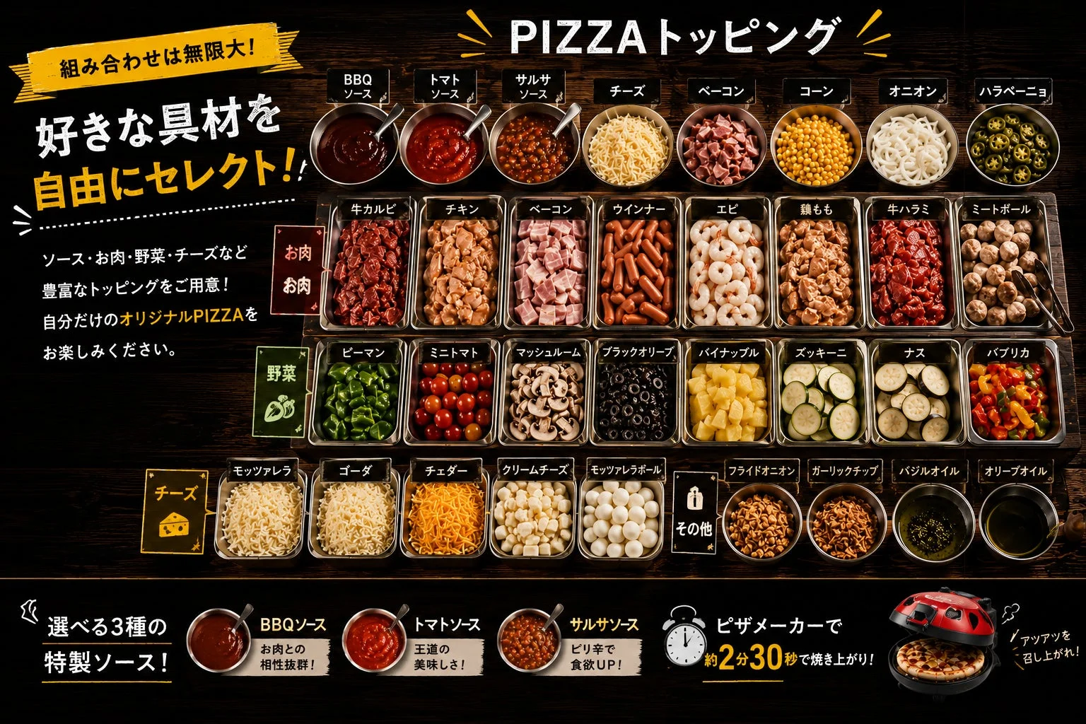 ピザトッピングの具材一覧