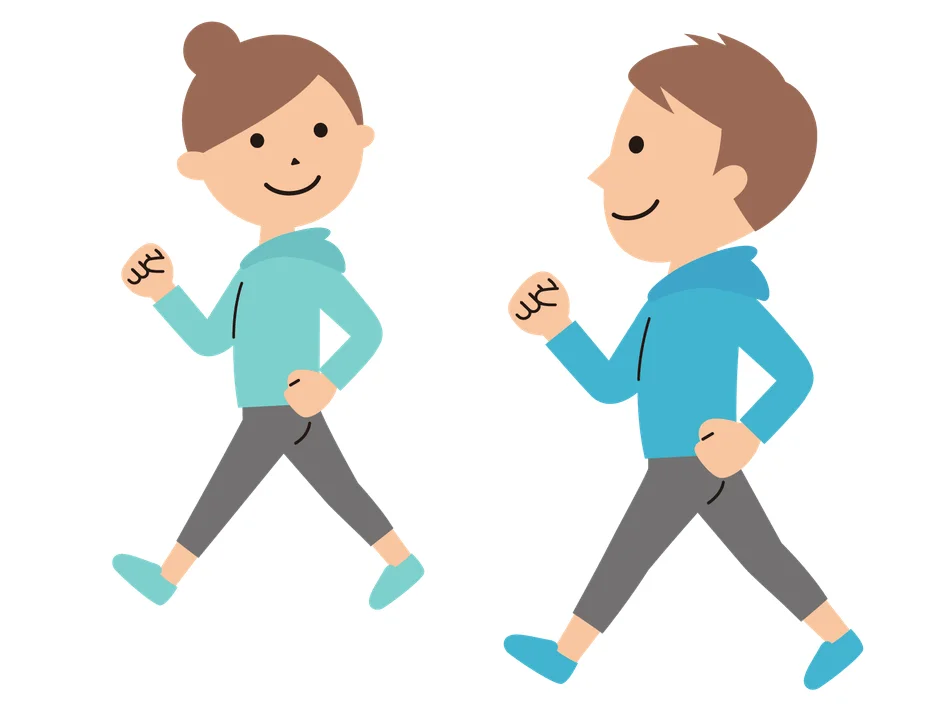 ウォーキングを楽しむ笑顔の男女のイラスト