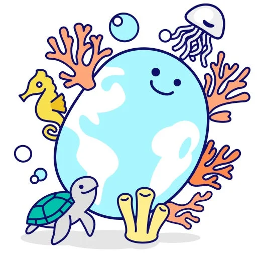 サンゴ礁と海の生き物が描かれた地球のイラスト