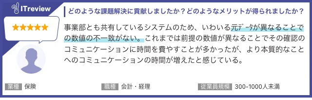 事業部とも共有しているシステムのため、いわゆる元データが異なることで数値の不一致がない。