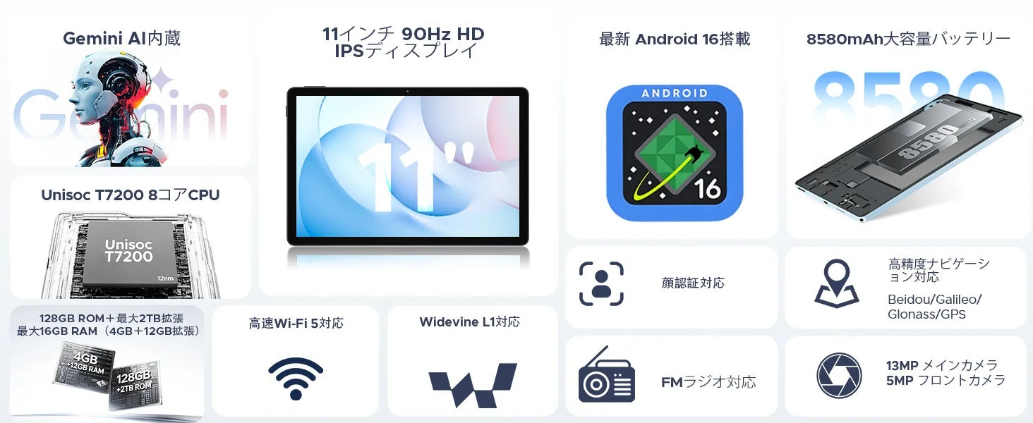 Gemini AIと最新Android 16を搭載した11インチタブレット
