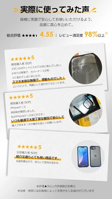 スマートフォンケースの顧客レビュー