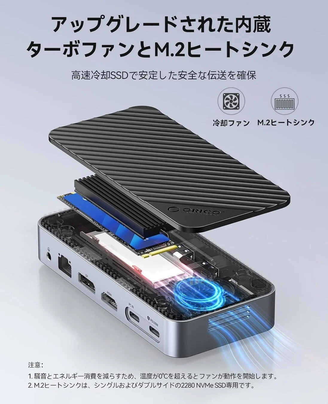 ORICO製M.2 SSDケース兼ドッキングステーションの冷却機能