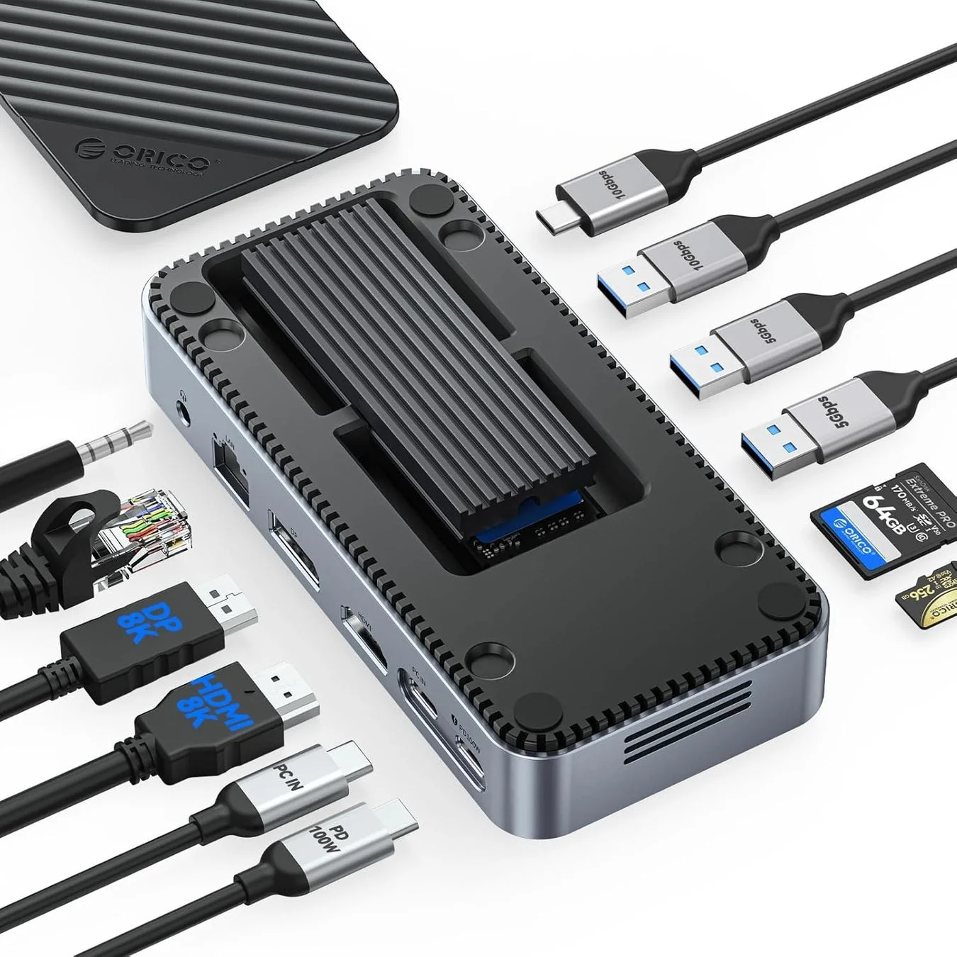 ORICO 12-in-1 SSDエンクロージャー搭載USB-Cドッキングステーションの全体像