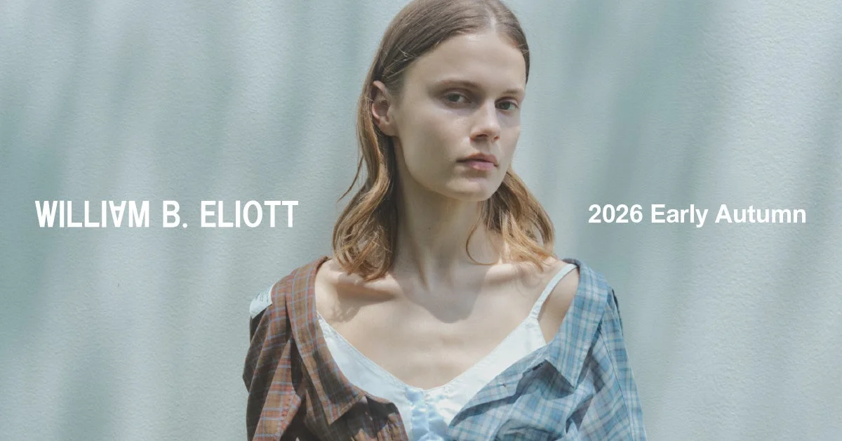 WILLIAM B. ELIOTT 2026 Early Autumnコレクションのチェックシャツを着た女性