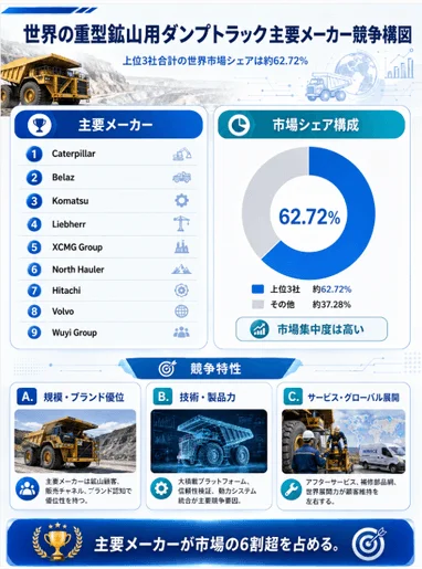 世界の重型鉱山用ダンプトラック主要メーカー競争構図