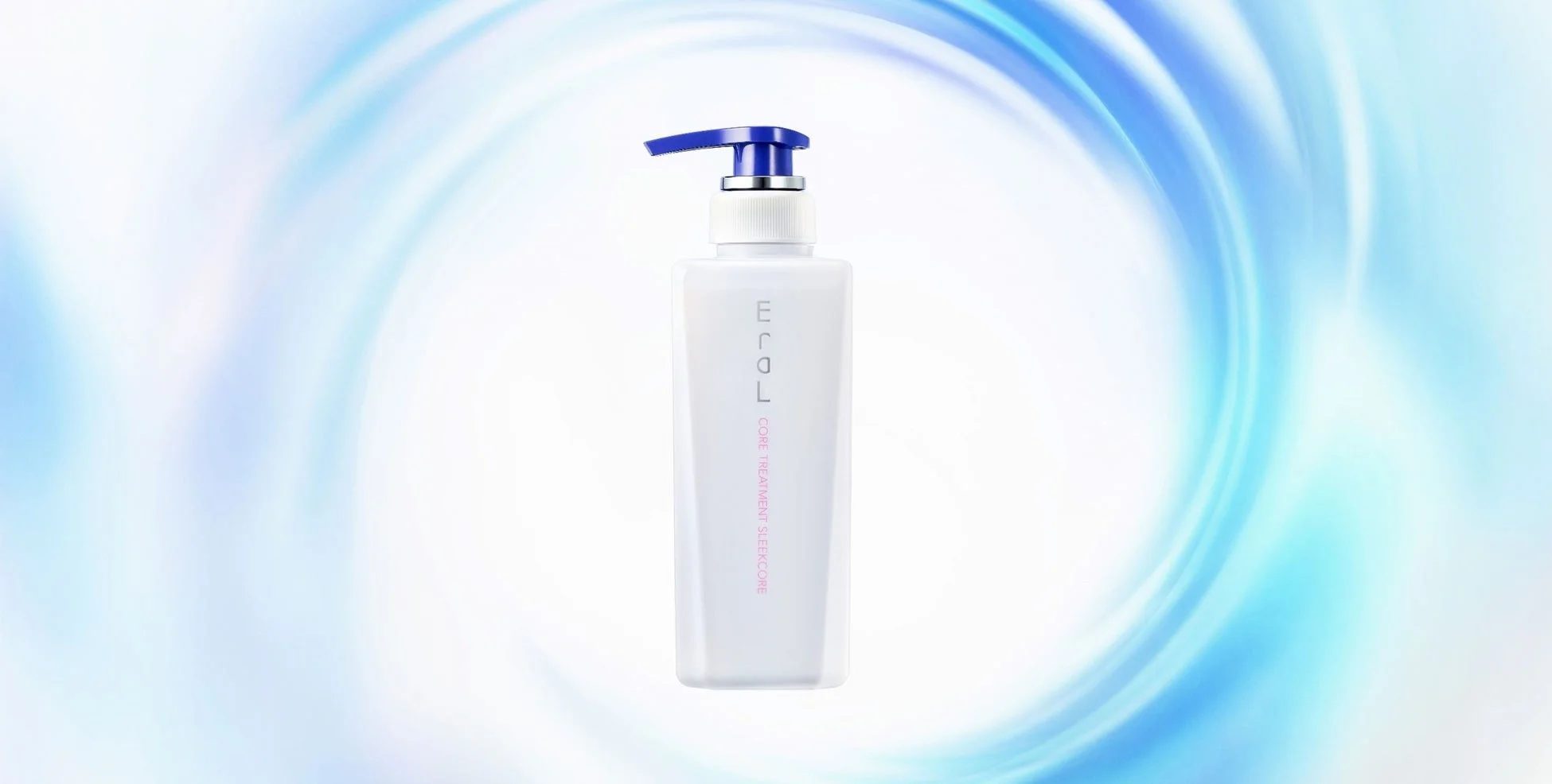 EQLというブランドのヘアトリートメント製品の白いポンプボトル