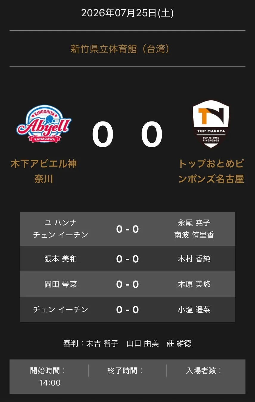 ノジマTリーグ 2026-2027 公式戦 対戦オーダー