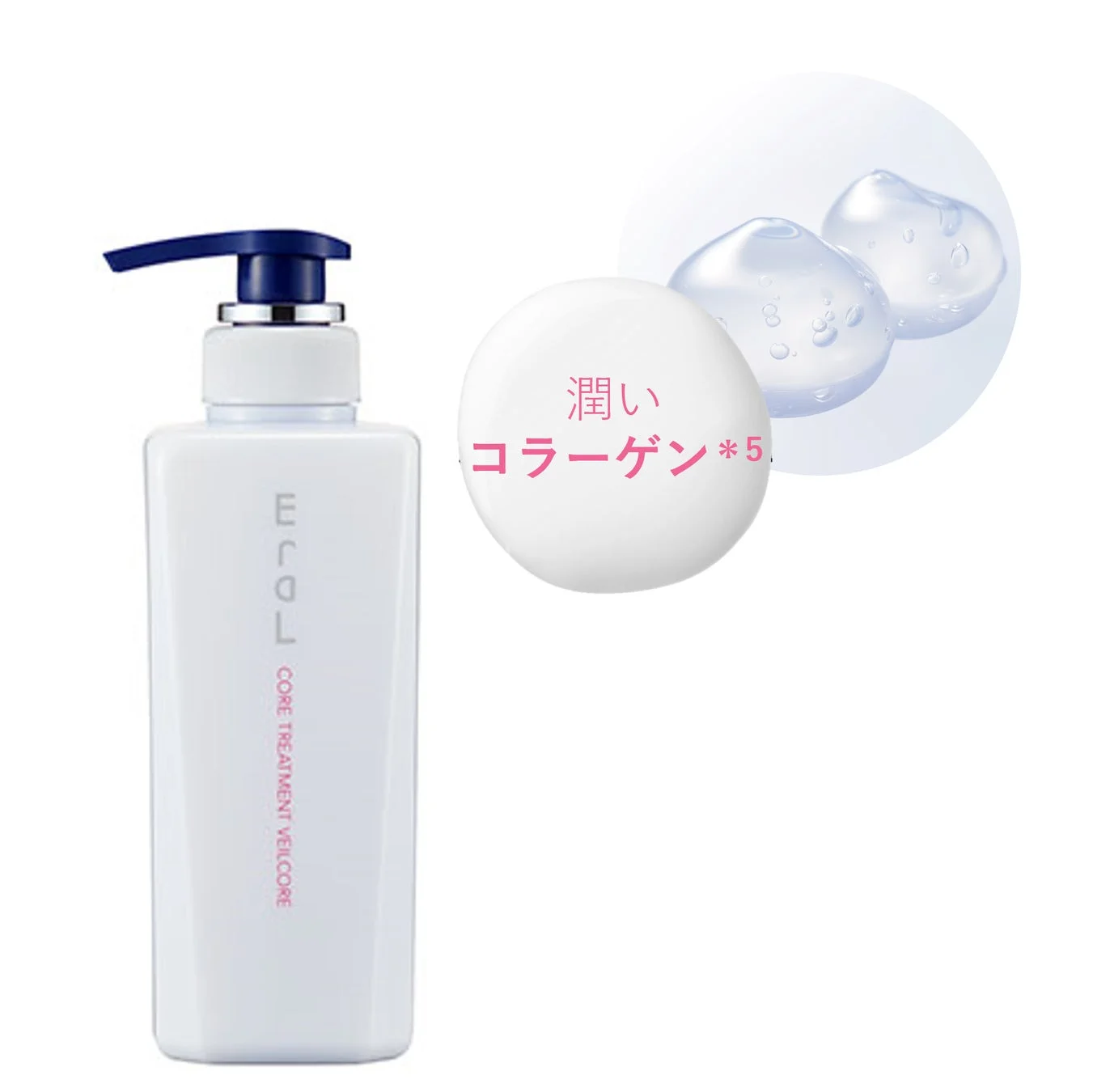 白いポンプボトルに入ったヘアトリートメント製品の画像です。