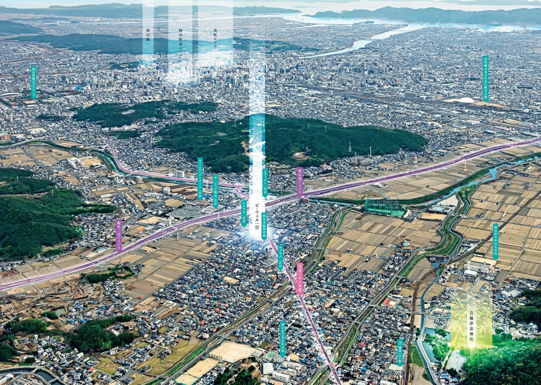 岡山県岡山市周辺の鳥瞰図