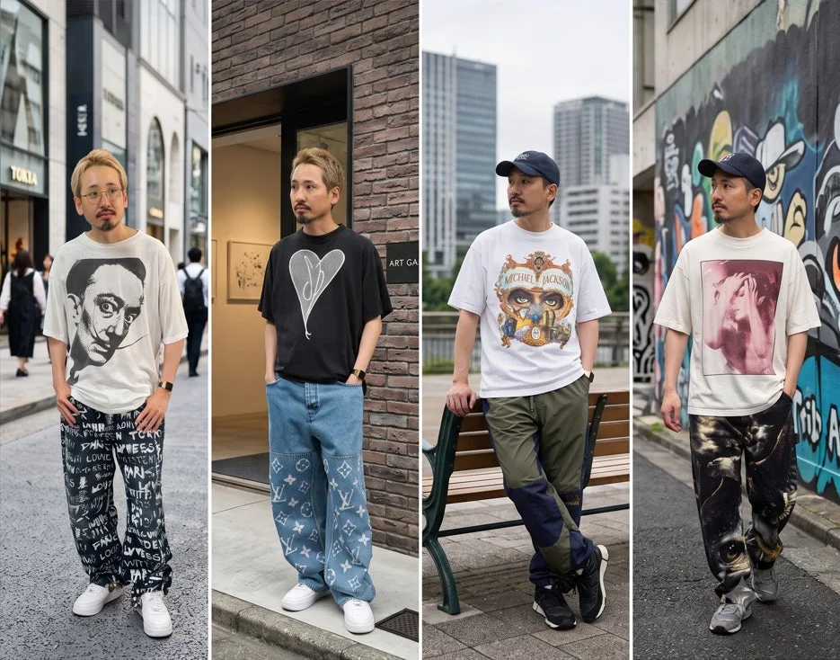 個性的なストリートファッションの男性グループ