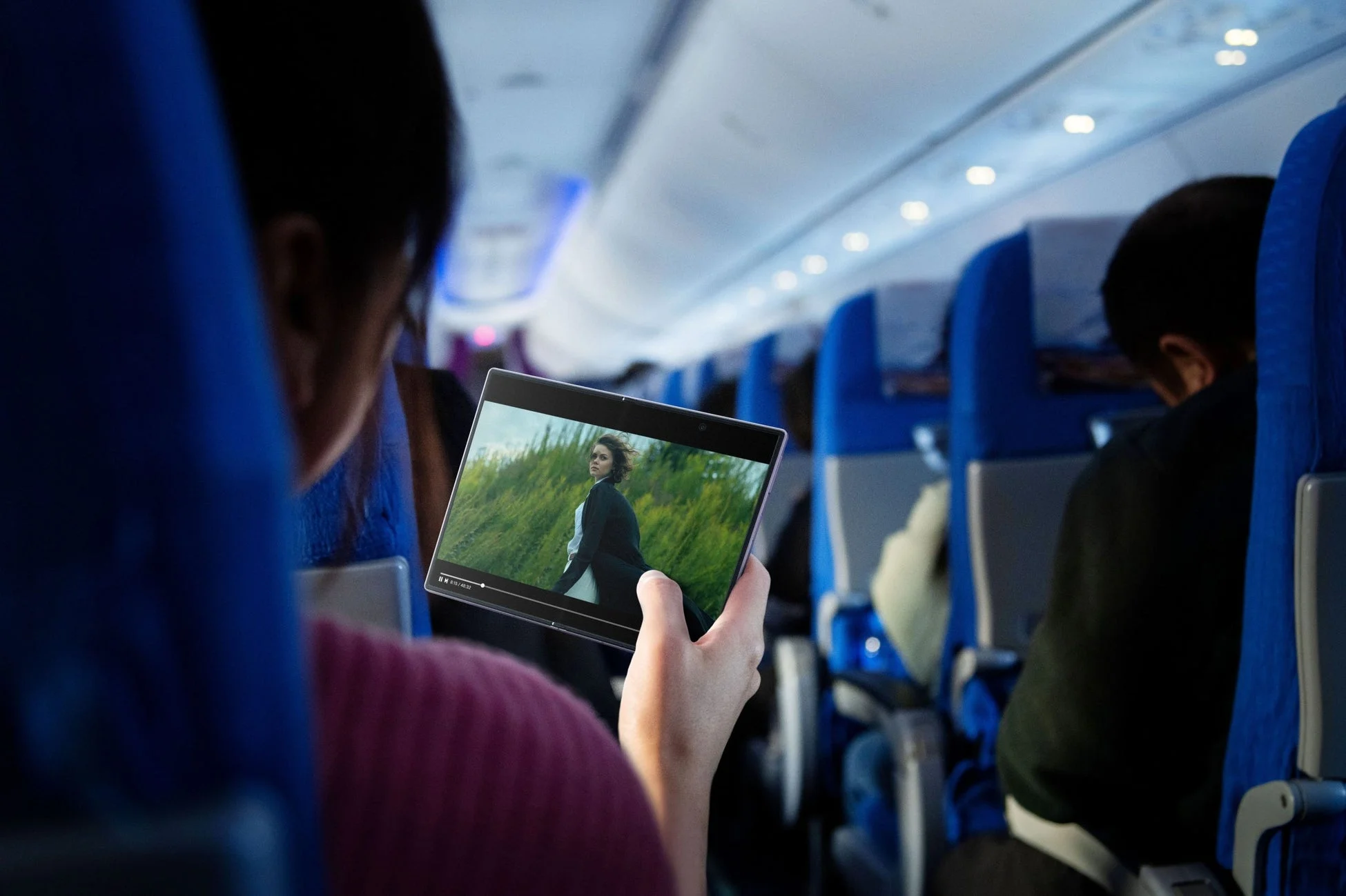 機内でタブレット