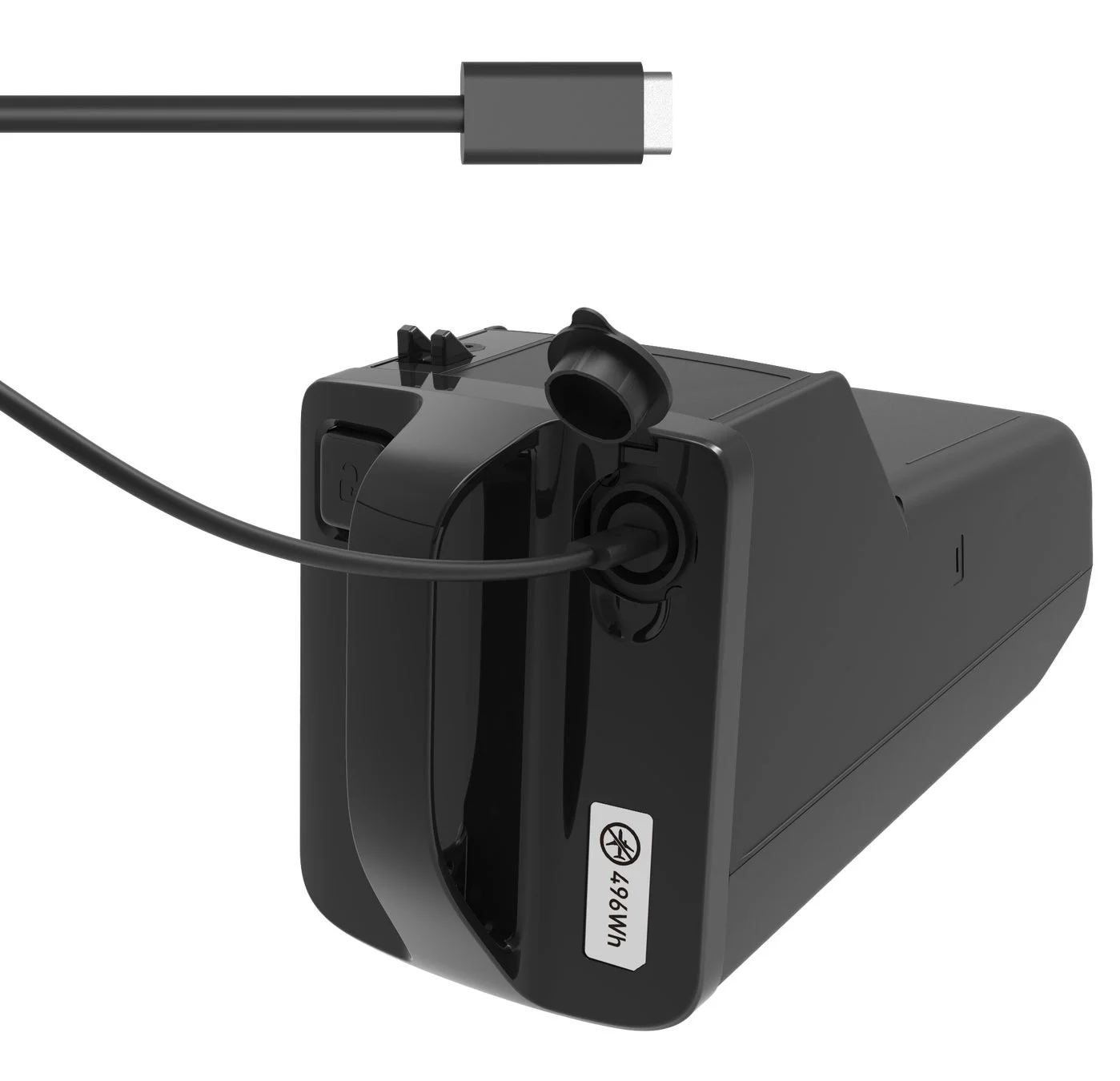 USB-Cケーブルに接続された黒いバッテリーパック