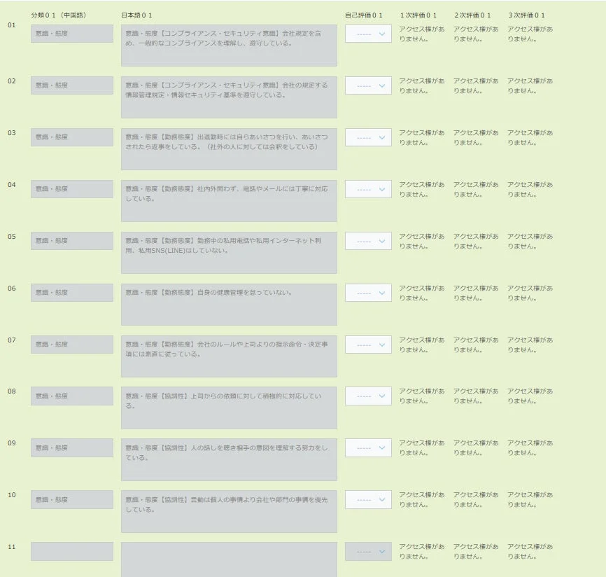 評価入力の画面イメージ