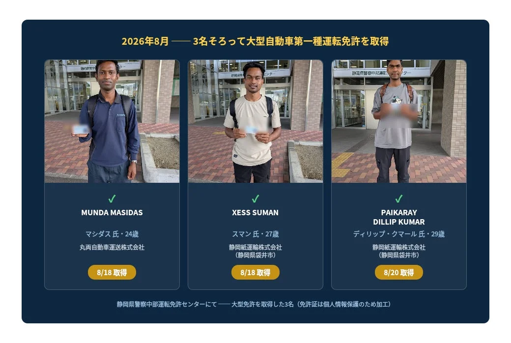 免許取得者3名の写真
