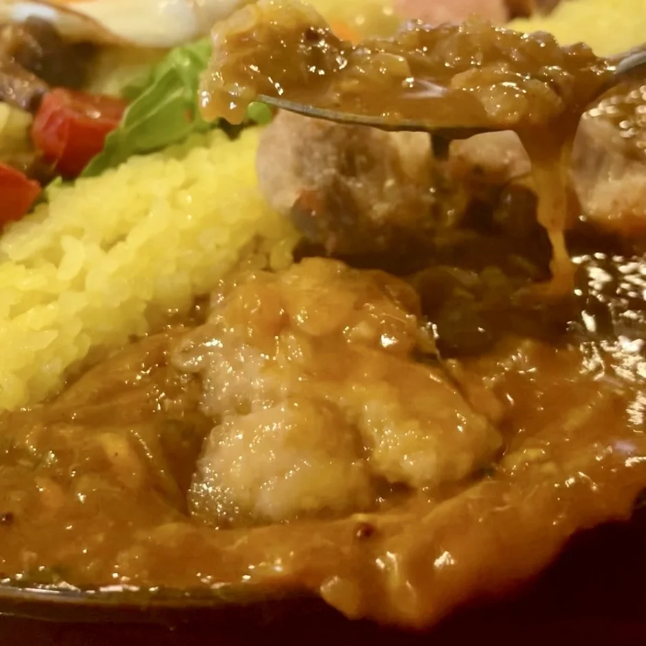 具材がたっぷり入った濃厚な茶色いソースの料理