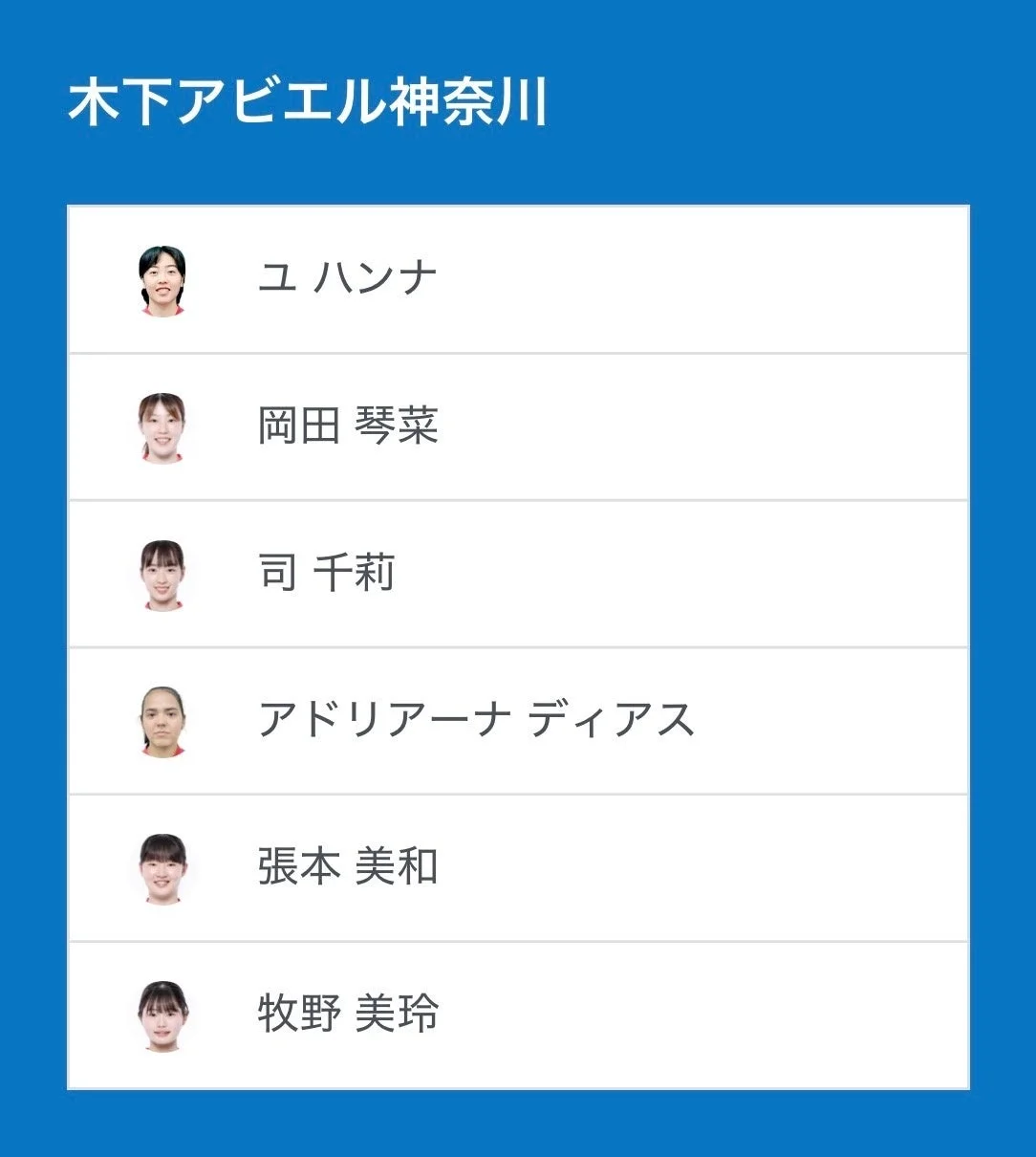 木下アビエル神奈川 選手リスト