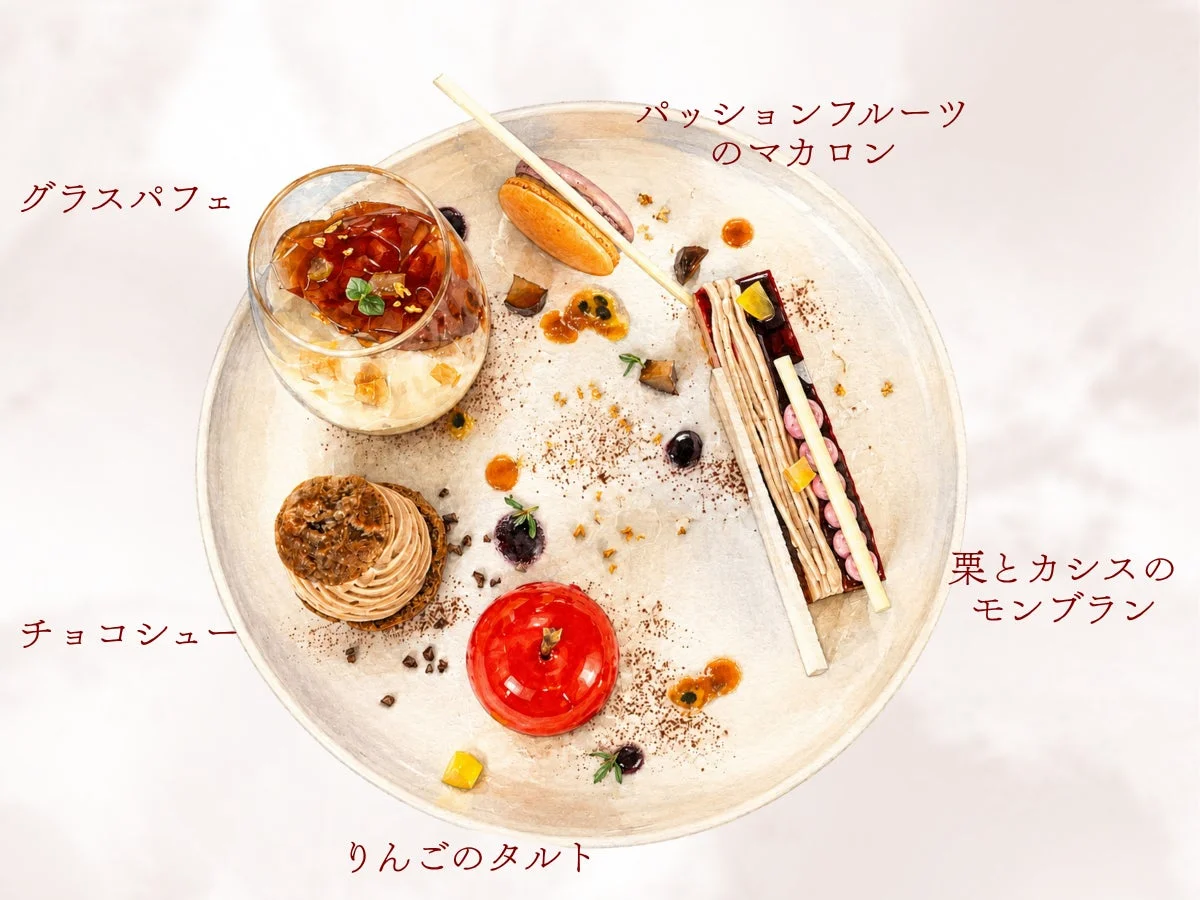 5種のスイーツのクローズアップ
