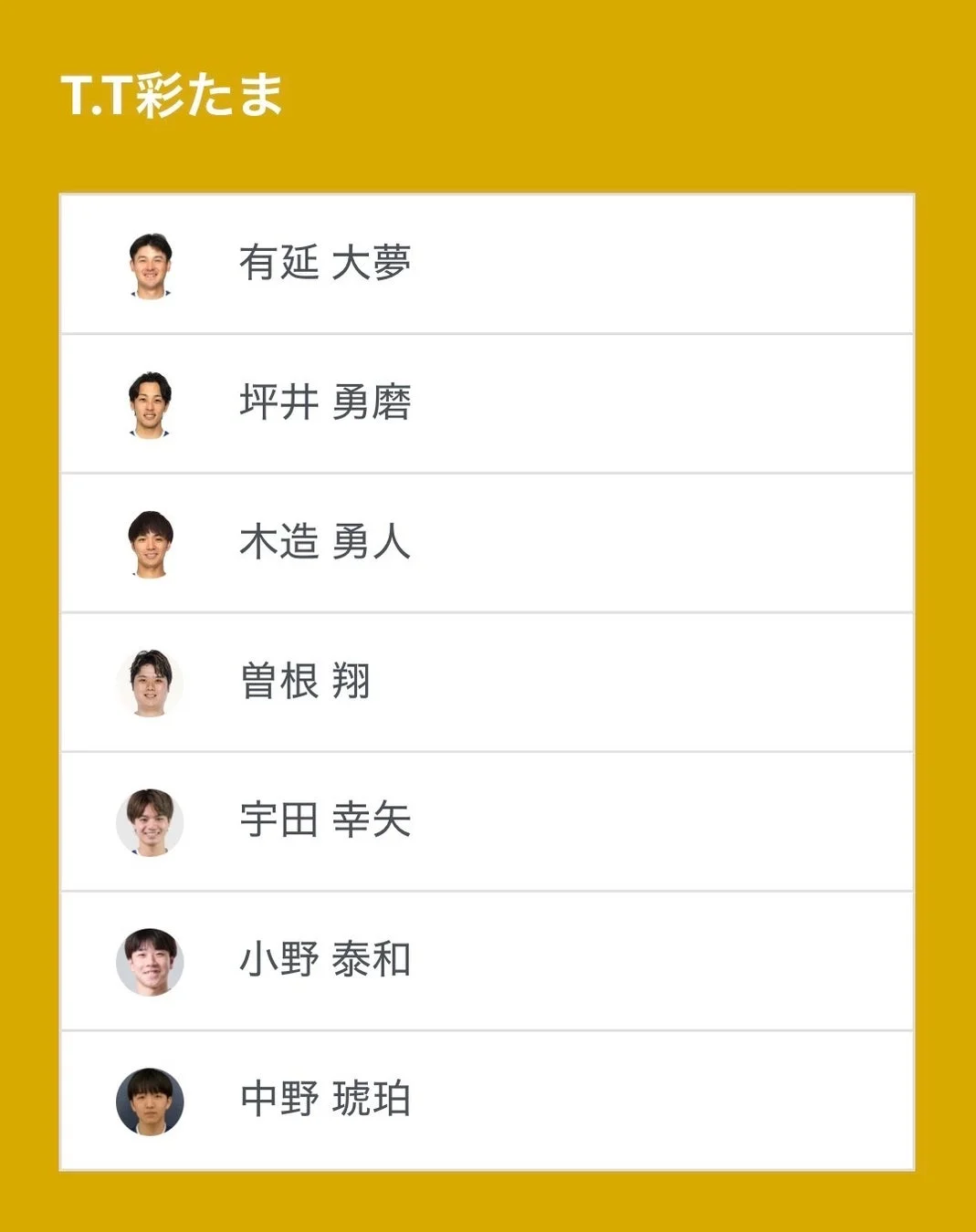 T.T彩たまの選手一覧