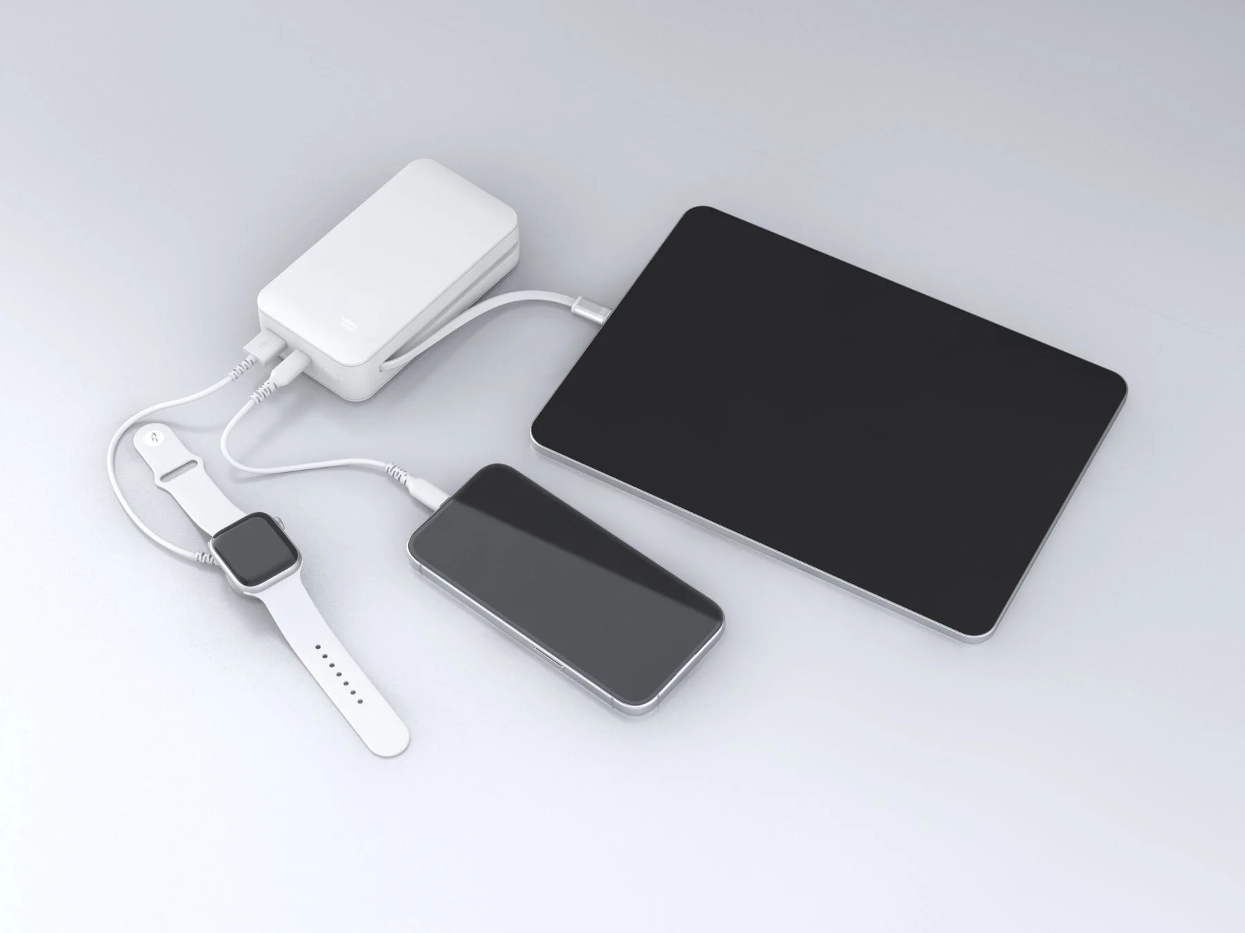 モバイルバッテリーで3台同時充電をしている様子