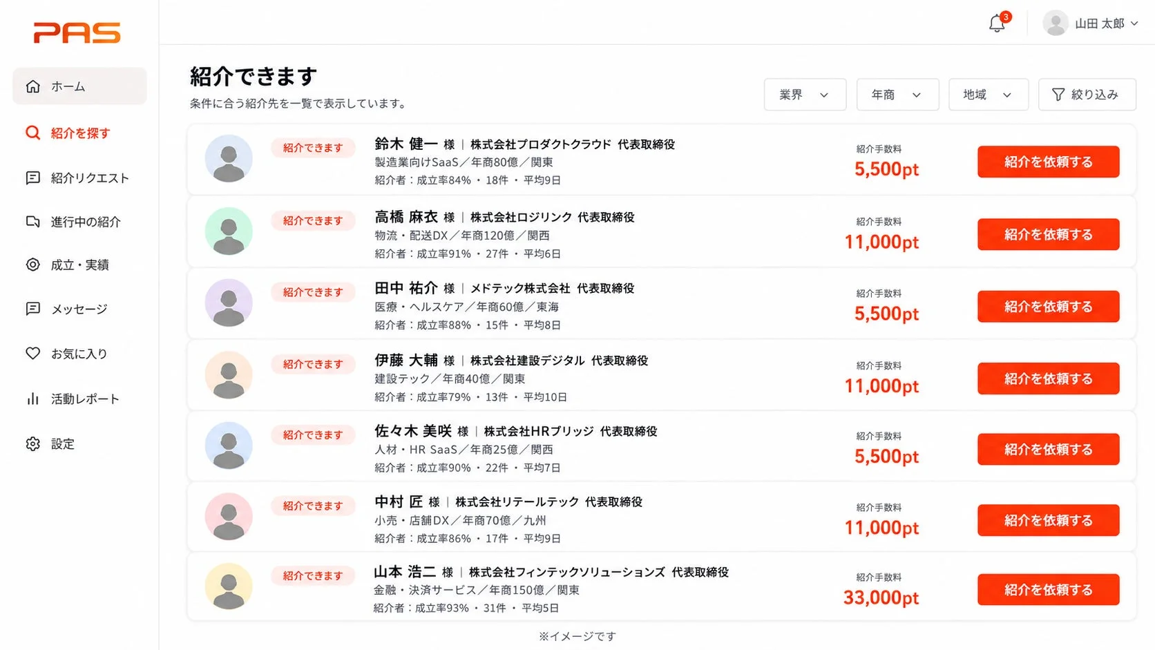 紹介依頼画面