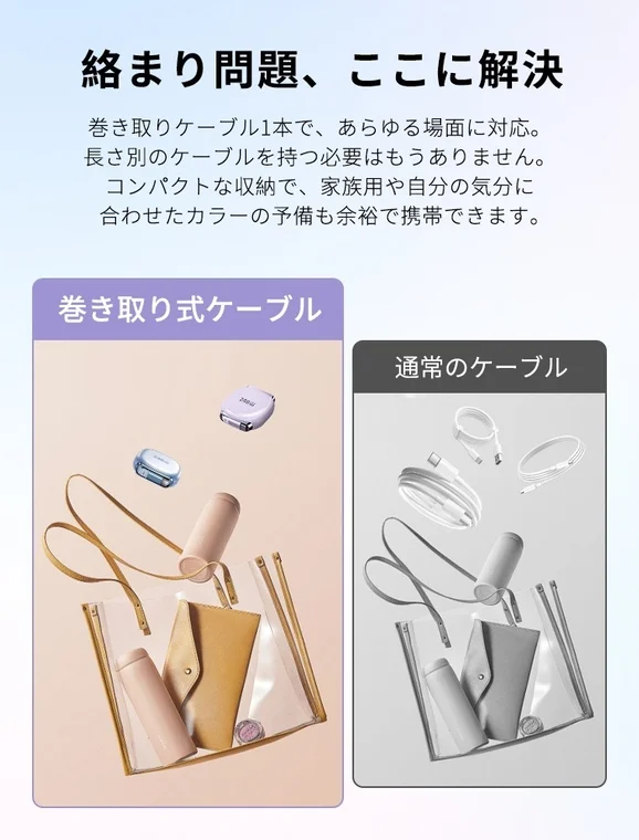 すっきり収納されたケーブル