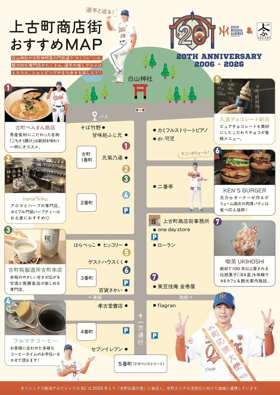 選手と巡る!上古町商店街おすすめMAP