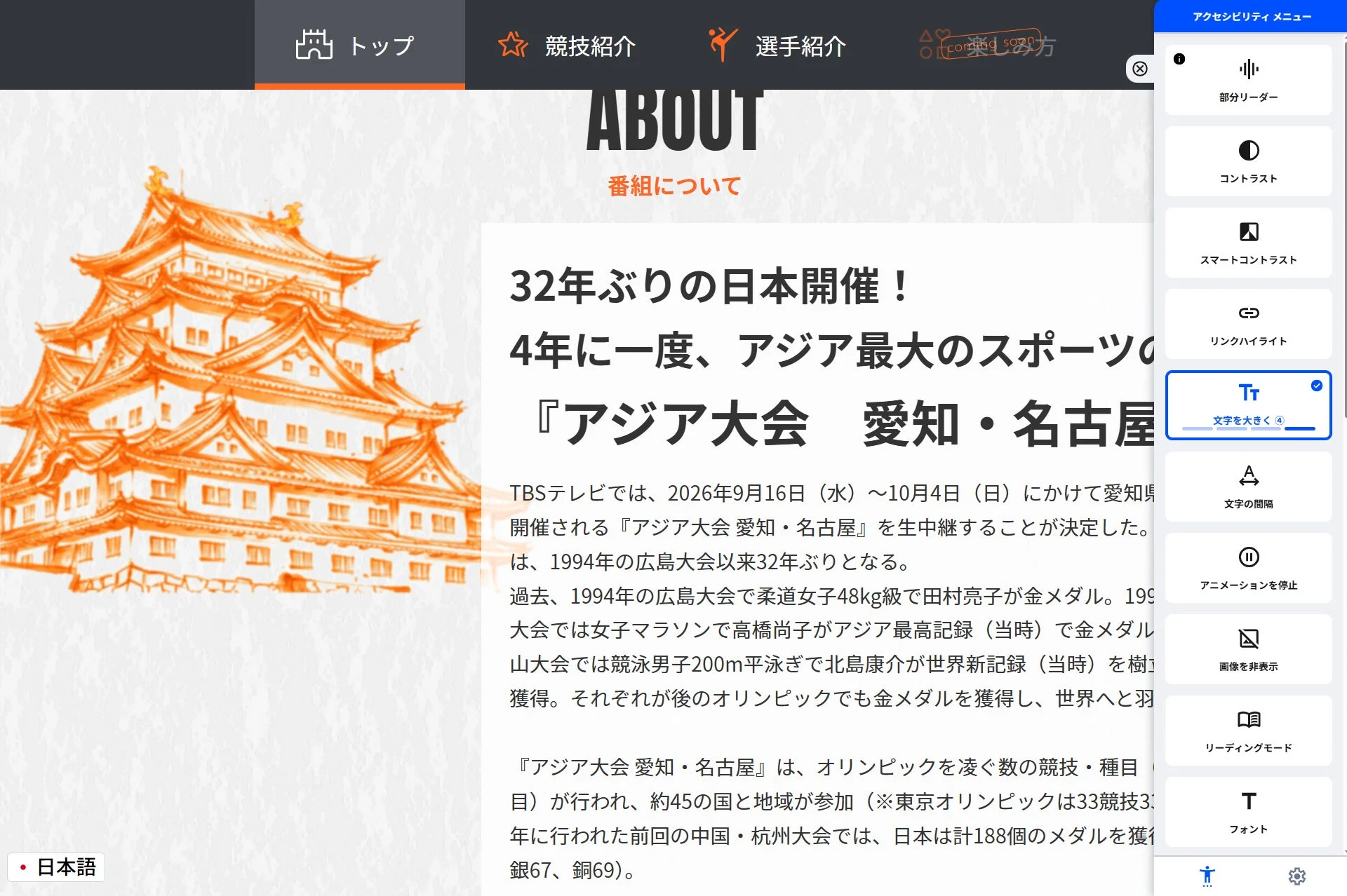 アクセシビリティメニュー