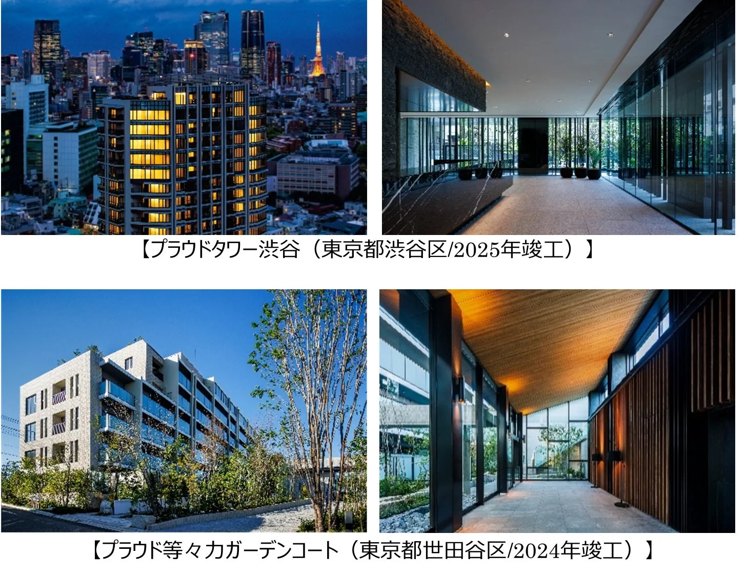 プラウドタワー渋谷とプラウド等々力ガーデンコートの外観