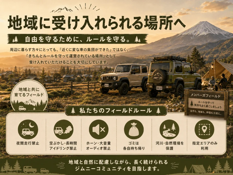ジムニーのアウトドア活動フィールドルール