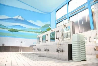 富士山の壁画が描かれた日本の公衆浴場