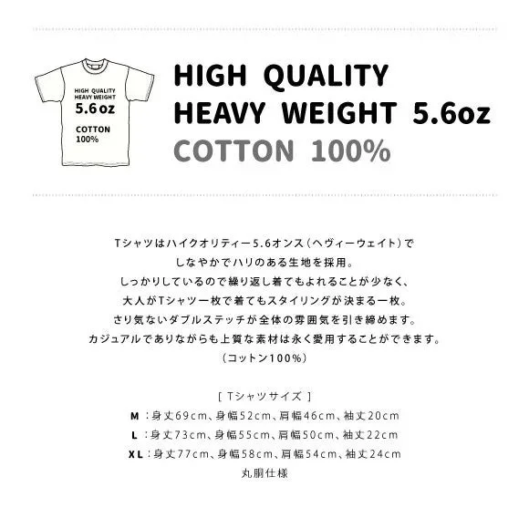 Tシャツの素材とサイズ情報