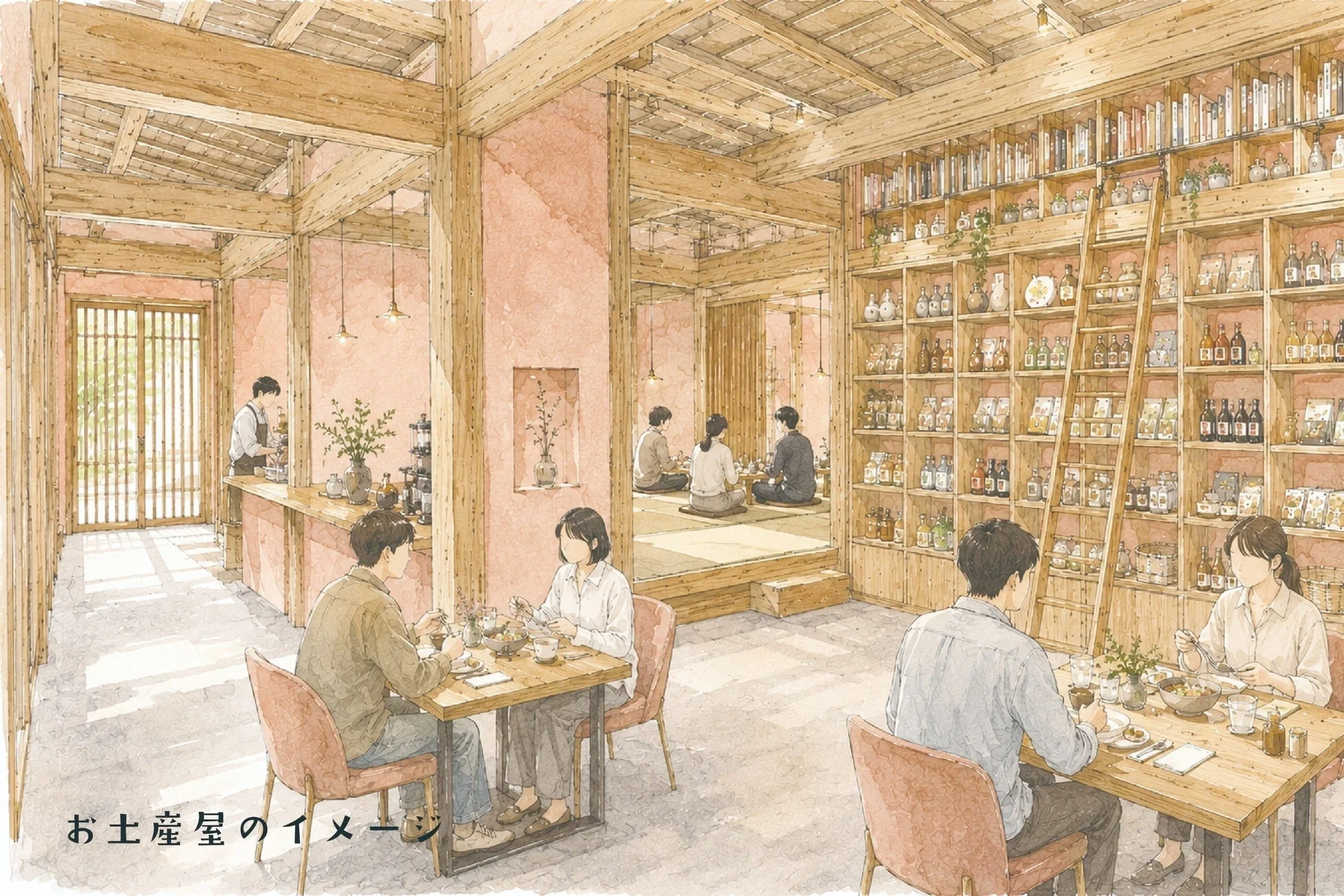 和風カフェとお土産屋の店内イメージ