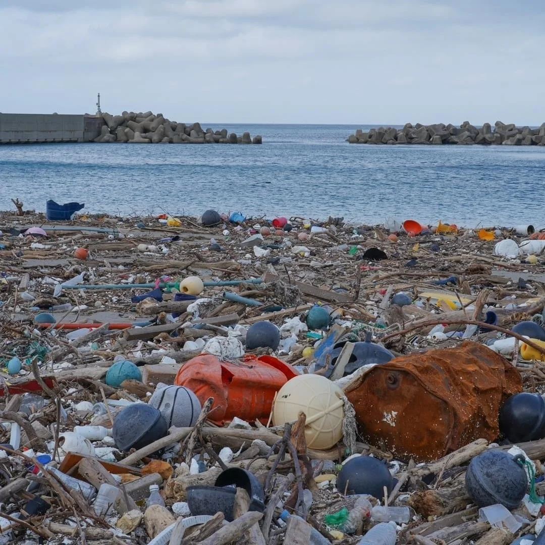 対馬の海岸に漂着した海洋プラスチックごみ