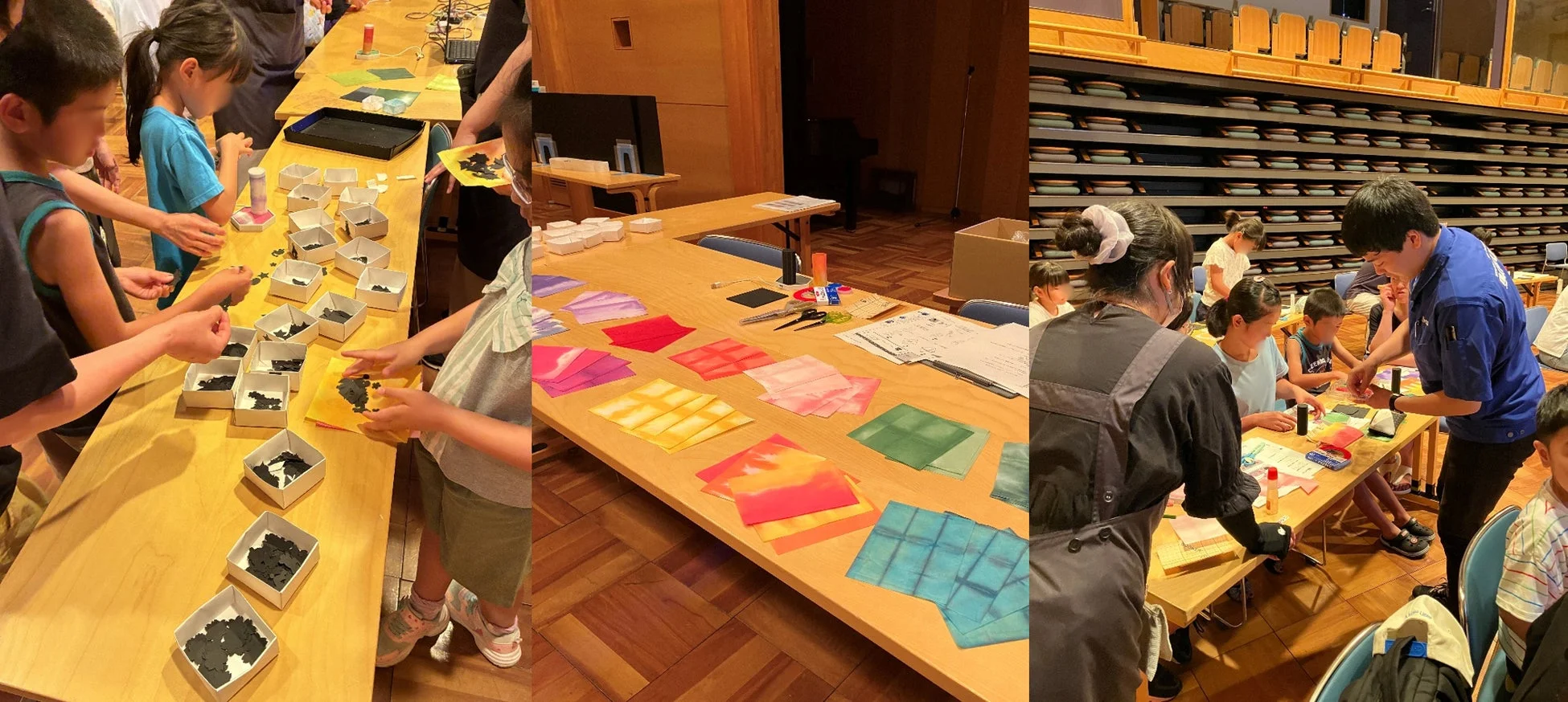 和紙ランプシェードを作る子どもたち
