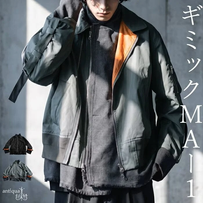 特徴的なデザインのMA-1ブルゾンを着用した男性