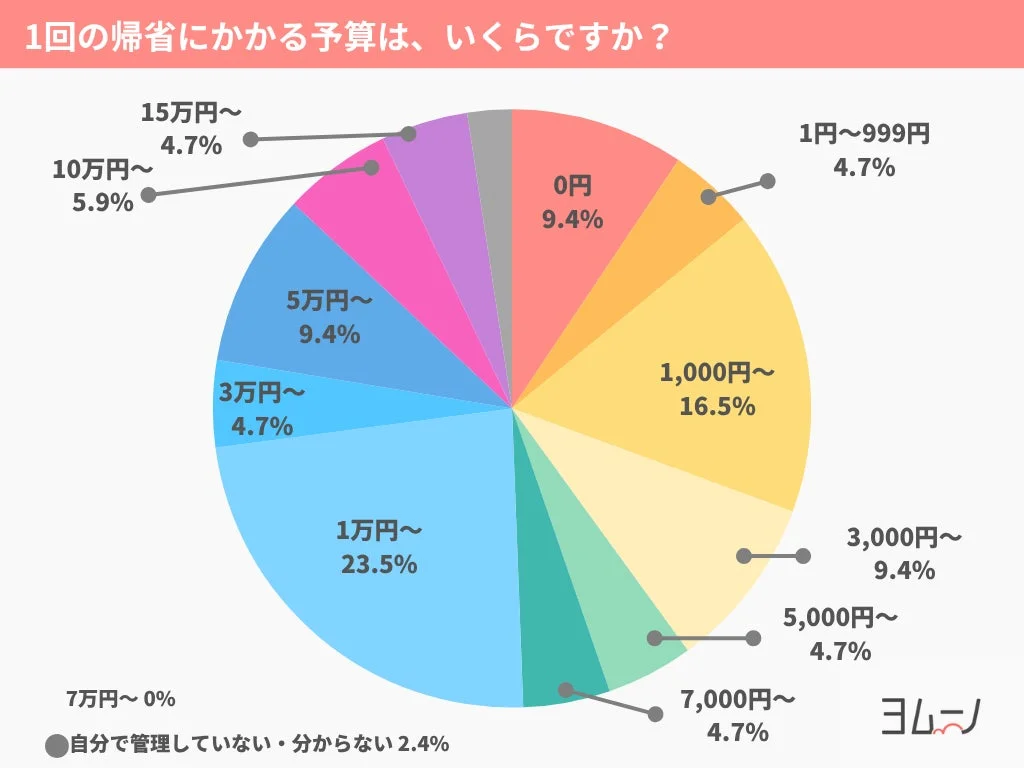 1回の帰省にかかる予算に関する円グラフ