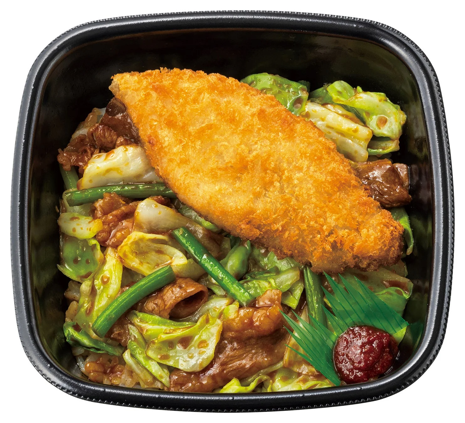 白身フライ牛キャベ丼