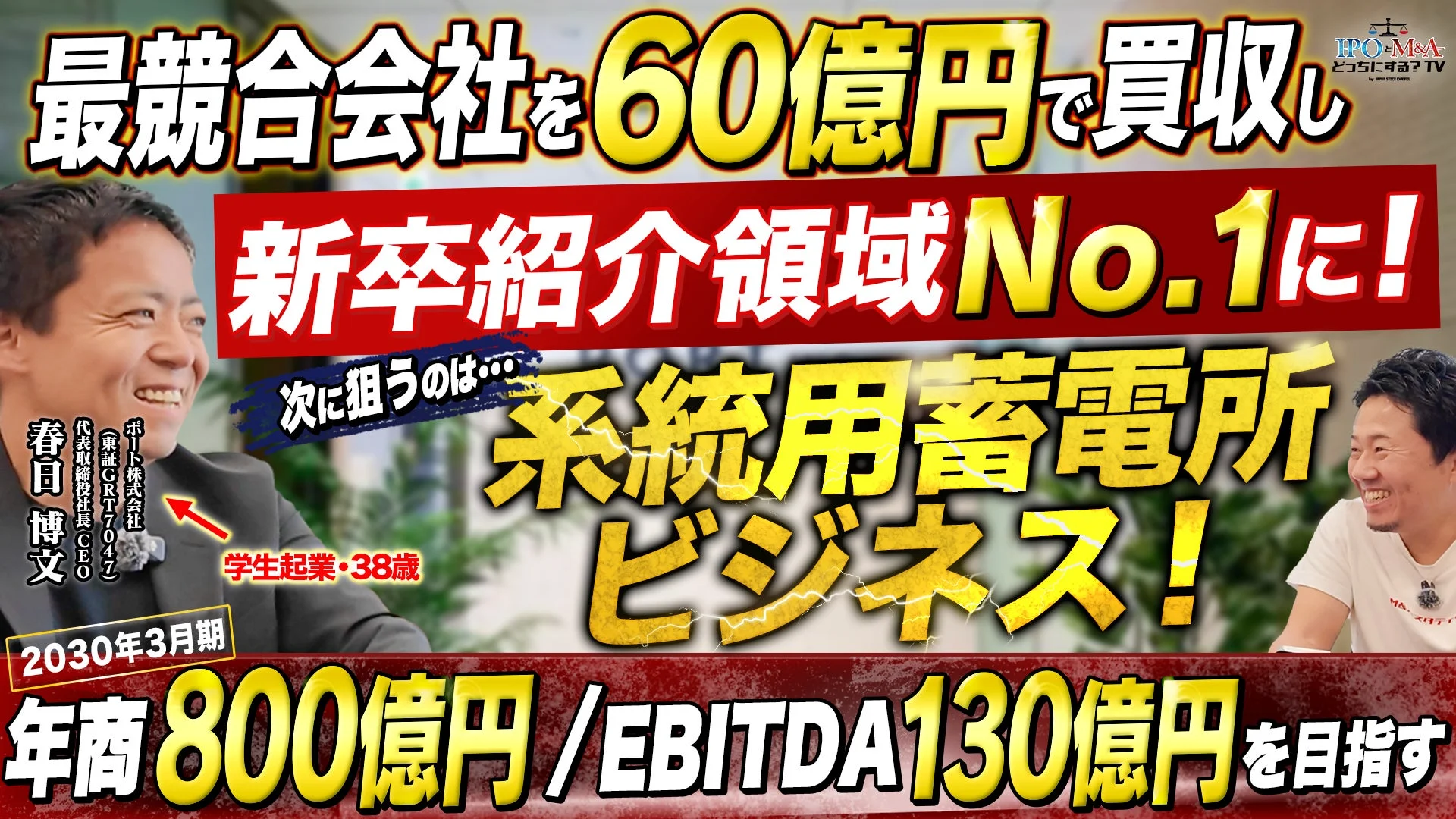 時価総額約350億円の成長企業、ポート株式会社の代表取締役社長CEO、春日 博文氏の動画サムネイル