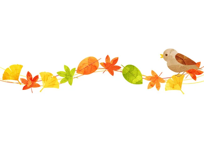 秋の紅葉と小鳥のイラスト