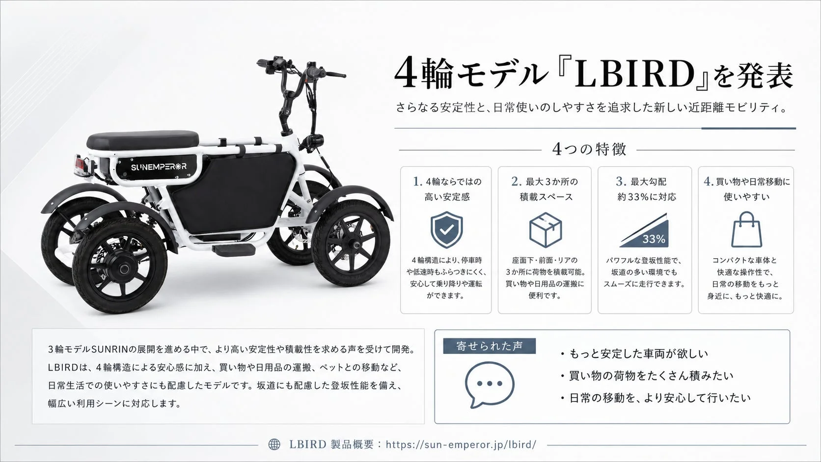 4輪モデル 『LBIRD』を発表