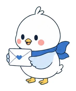 ハートの手紙を持った鳥のキャラクター