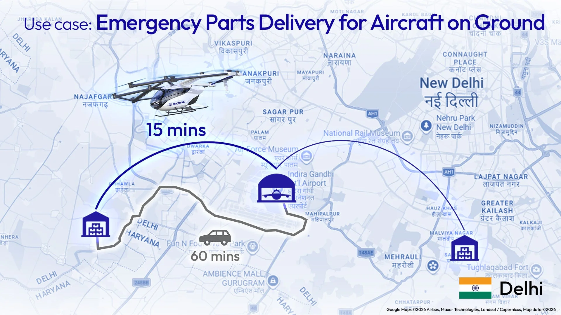 航空機部品緊急配送の地図