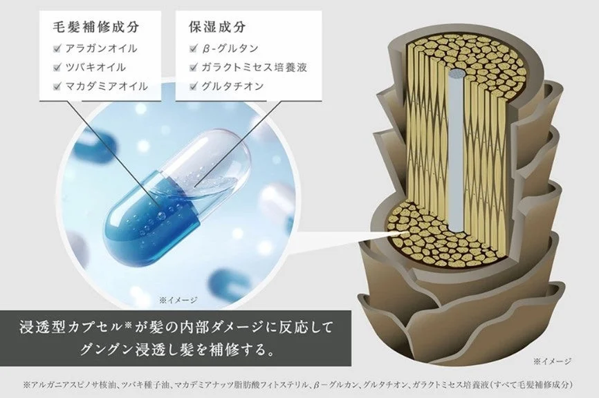 髪の内部ダメージに反応して補修する浸透型カプセル