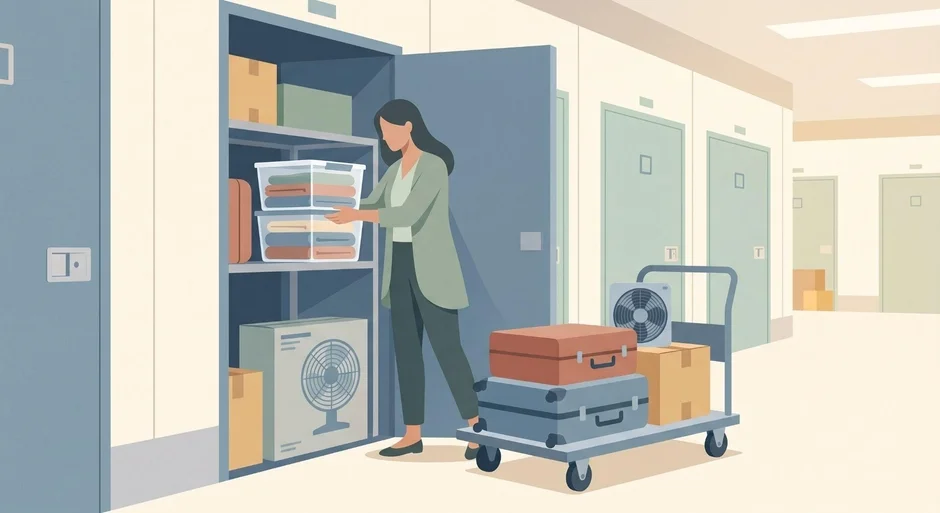 トランクルームで荷物を整理する女性