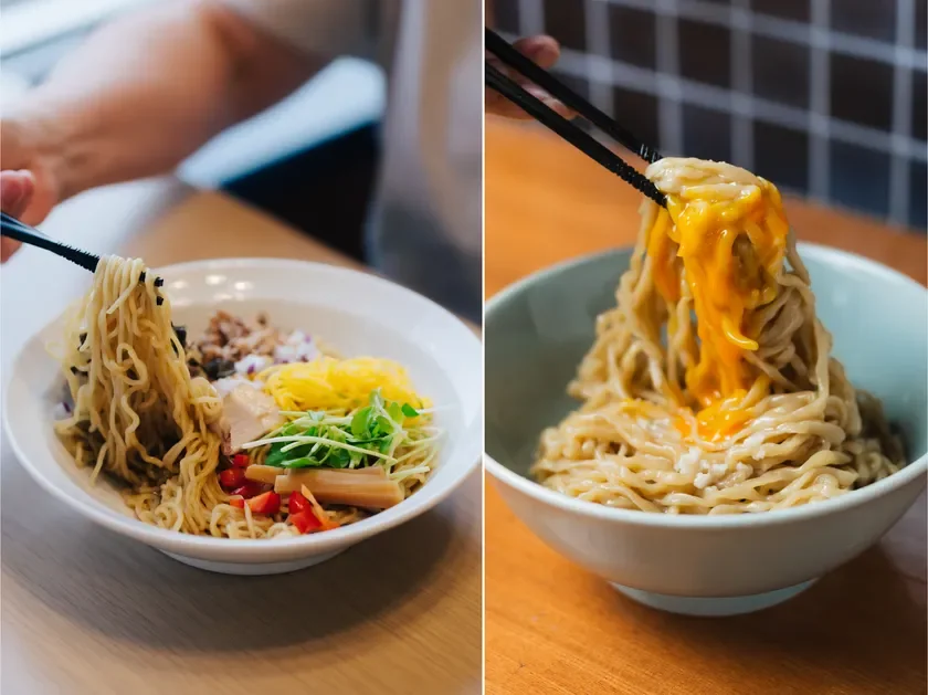 細麺と太麺の油そば