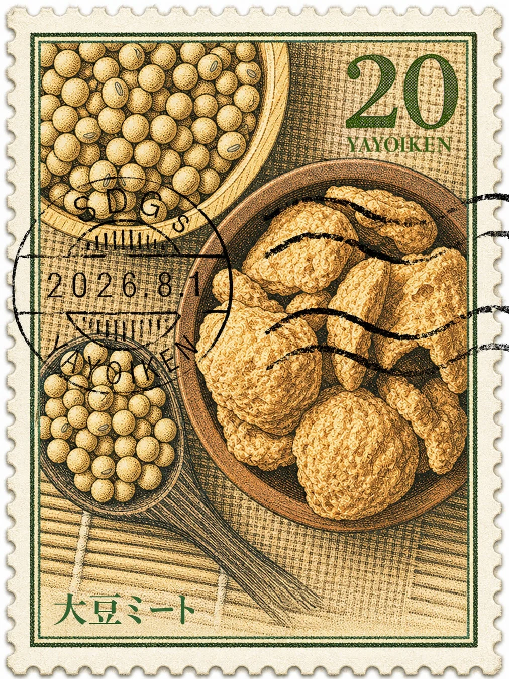 大豆と大豆ミートが描かれた切手