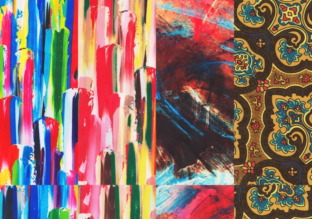 抽象画、筆致、ペイズリー模様のコラージュアート