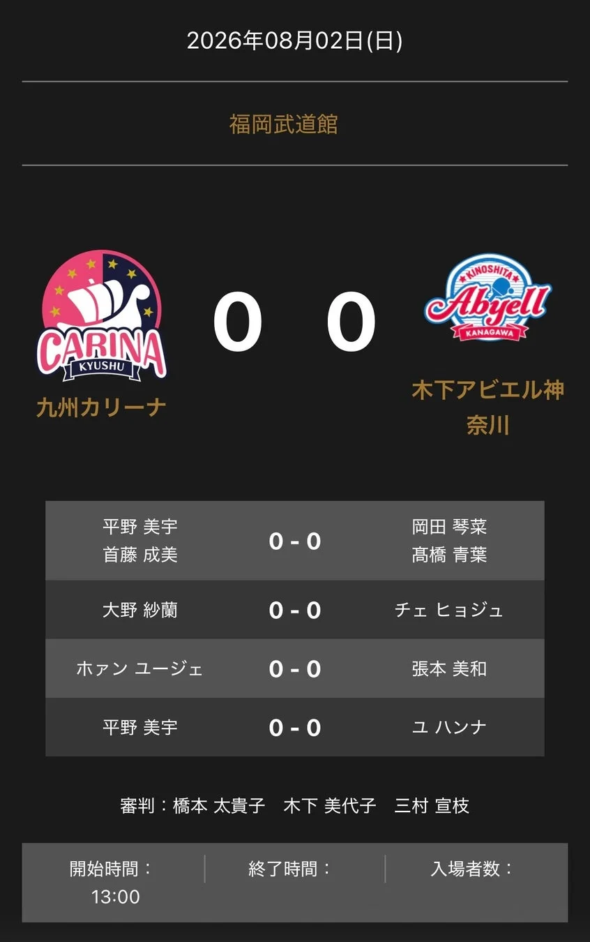 Tリーグ対戦オーダー